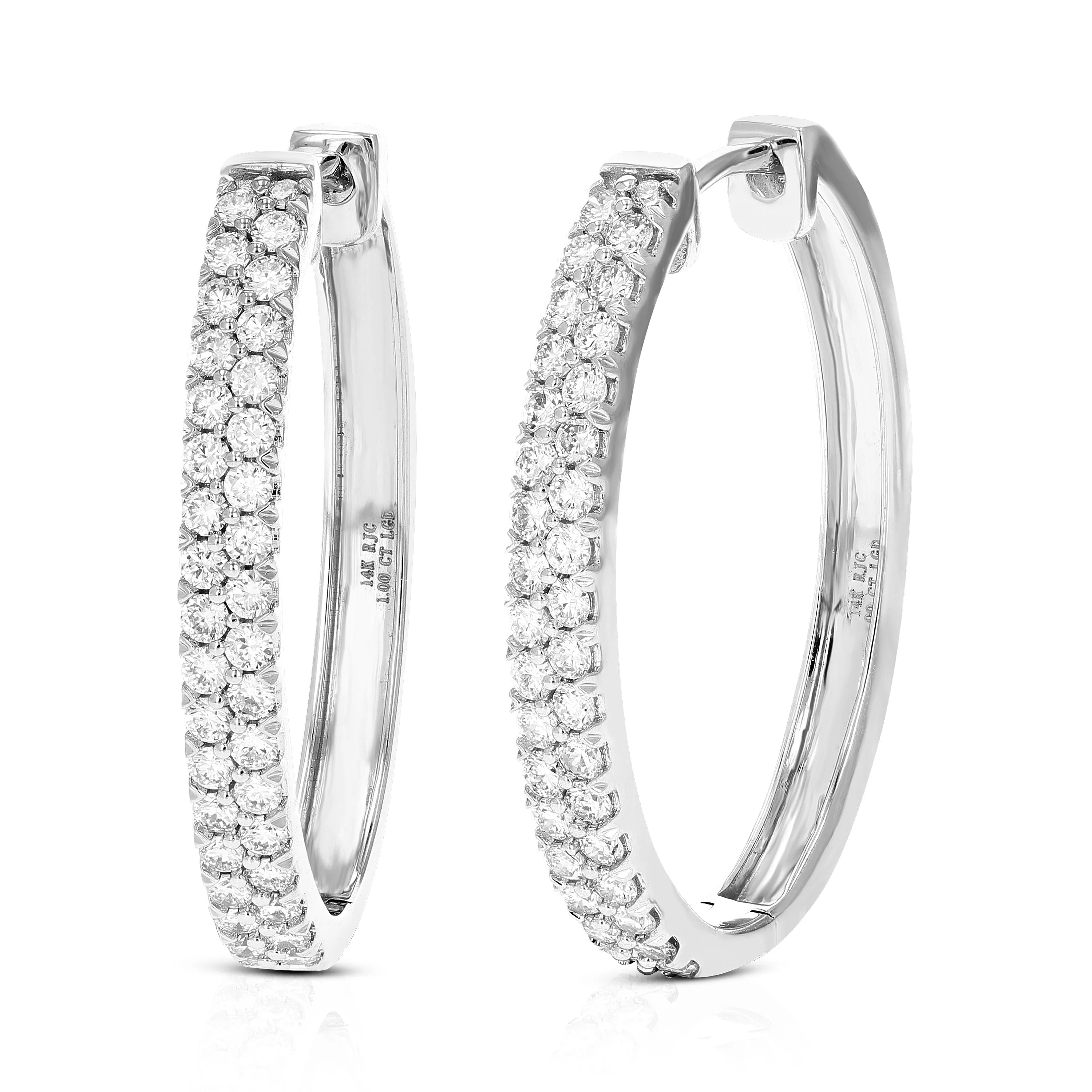 1 cttw Double Row Lab Grown Diamond Hoop Earring 14K White Gold