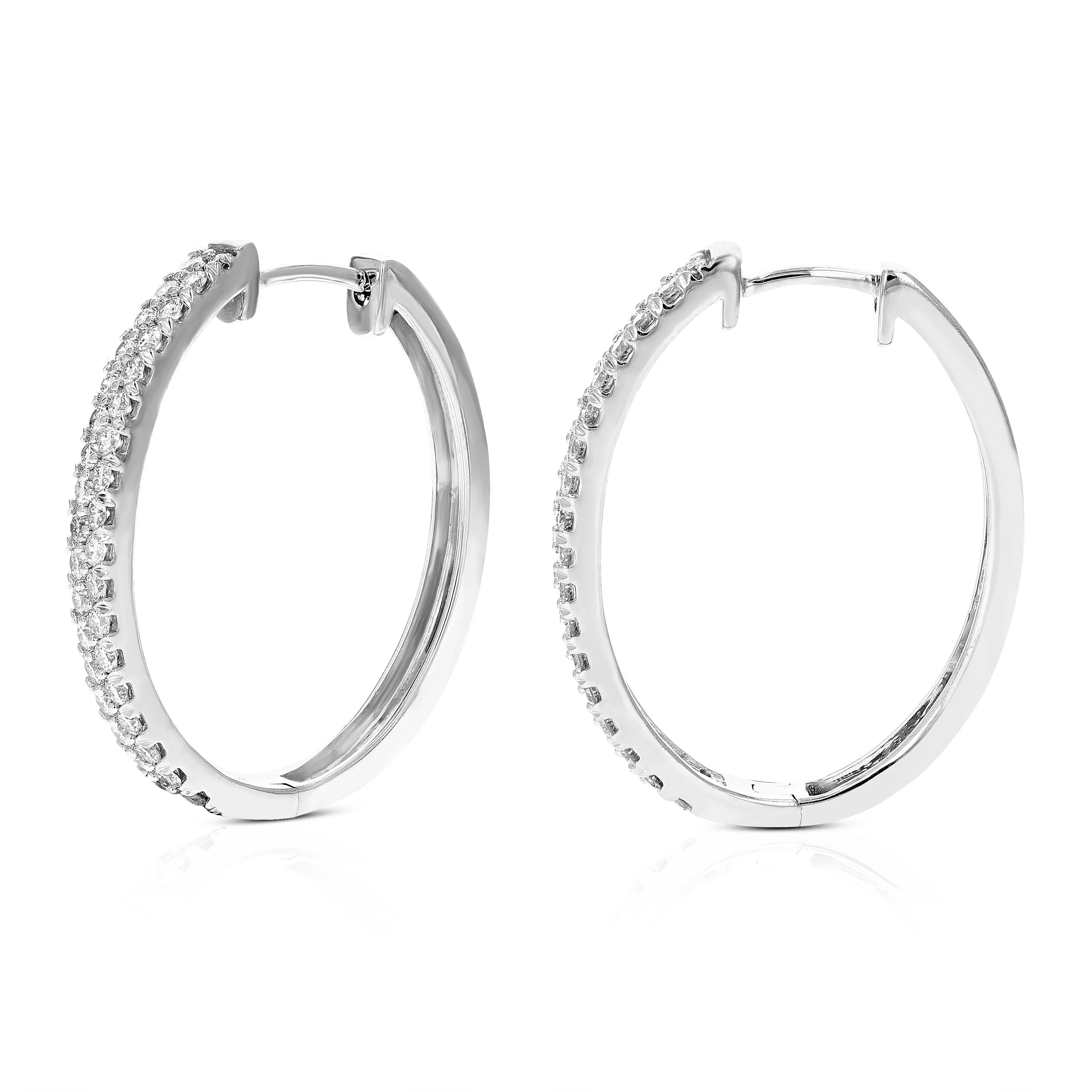 1 cttw Double Row Lab Grown Diamond Hoop Earring 14K White Gold