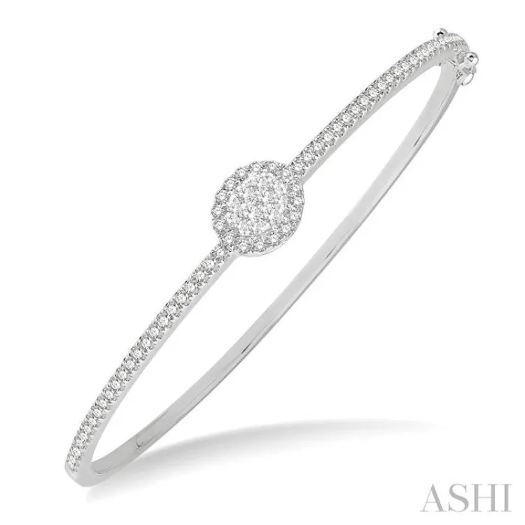 1 ctw Oval Shape Round Cut Diamond Lovebright Stackable Bangle in 14K White Gold