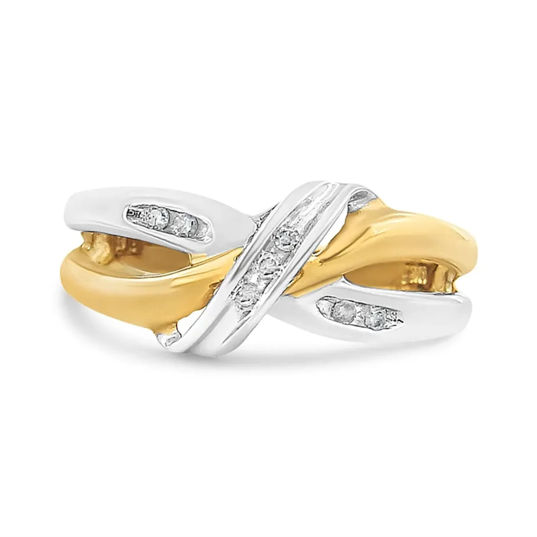 10K Yellow and White Gold 1/20 Cttw Round-Cut Diamond Bypass Ring (I2 Color, I-J Clarity)