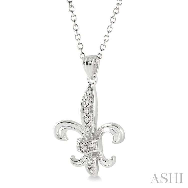 1/20 Ctw Single Cut Diamond Fleur De Lis Pendant in Sterling Silver with Chain