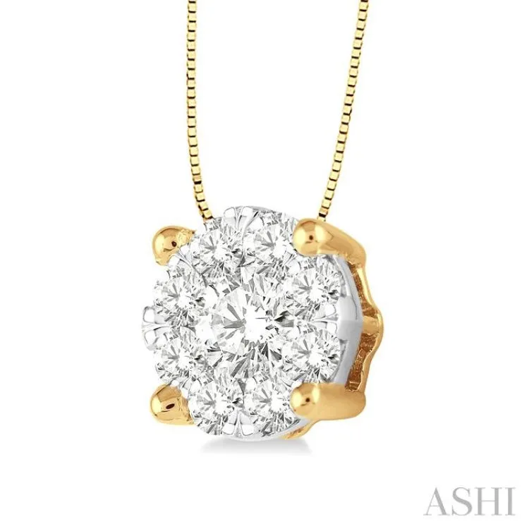 1/3 Ctw Lovebright Round Cut Diamond Pendant in 14K Yellow and White Gold with Chain