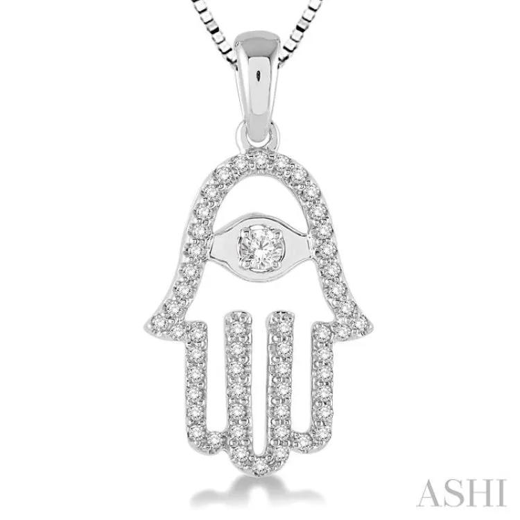 1/4 Ctw Round Cut Diamond Hamsa Pendant in 14K White Gold with Chain