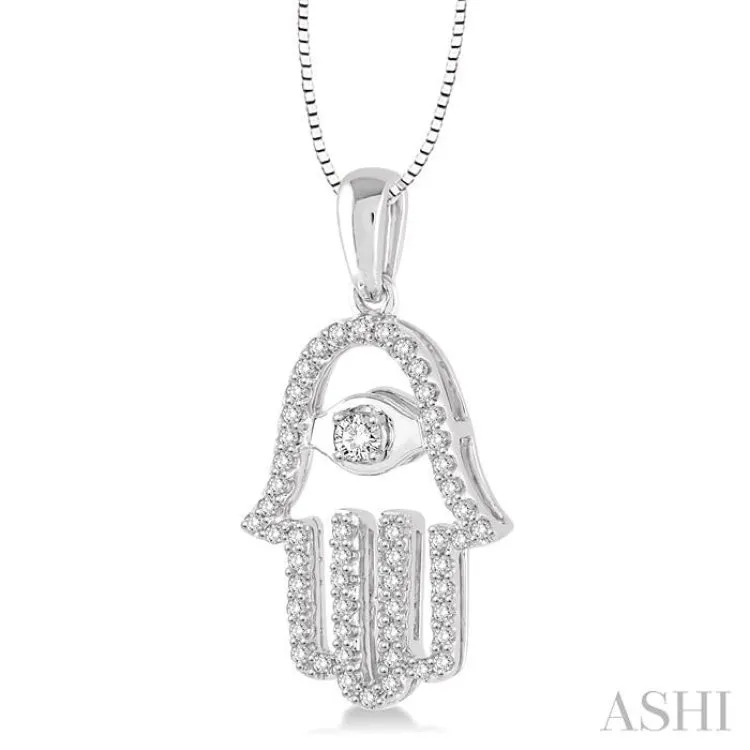 1/4 Ctw Round Cut Diamond Hamsa Pendant in 14K White Gold with Chain