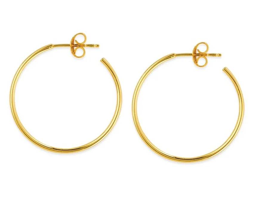 14K Gold 25mm x 1.2mm Hoop Post Earrings