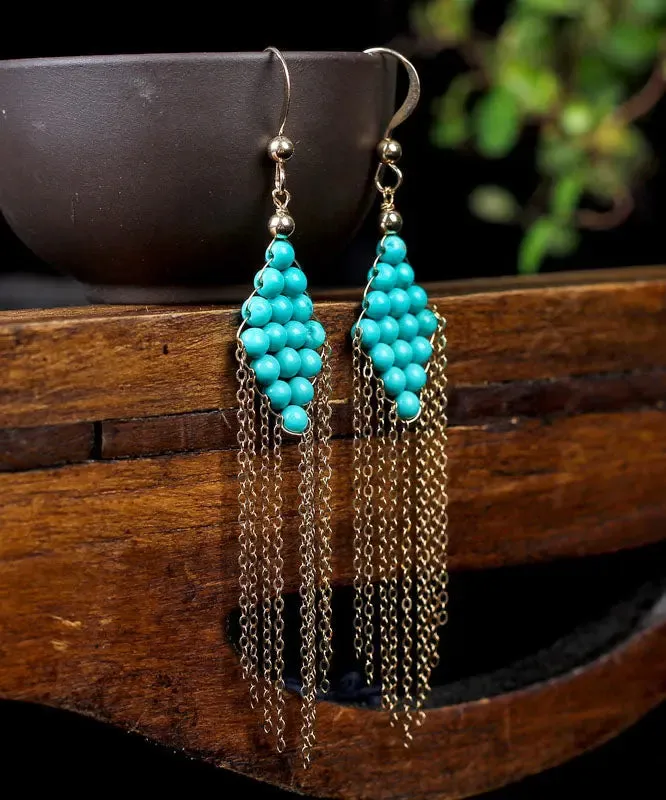 14K Gold Turquoise Tassel Drop Earrings