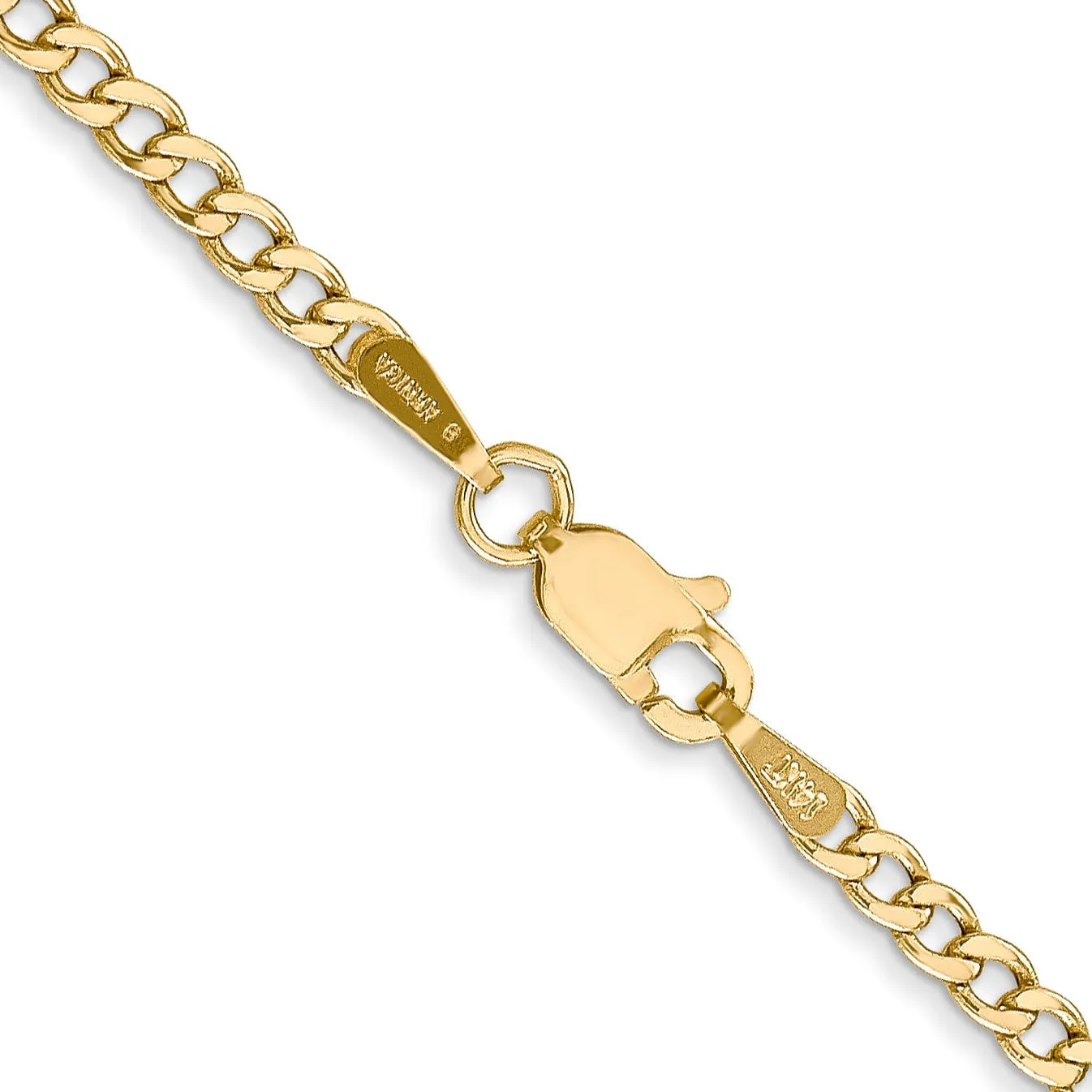 14k Yellow Gold 2.50m Semi Solid Curb Link Chain