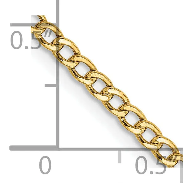 14k Yellow Gold 2.50m Semi Solid Curb Link Chain