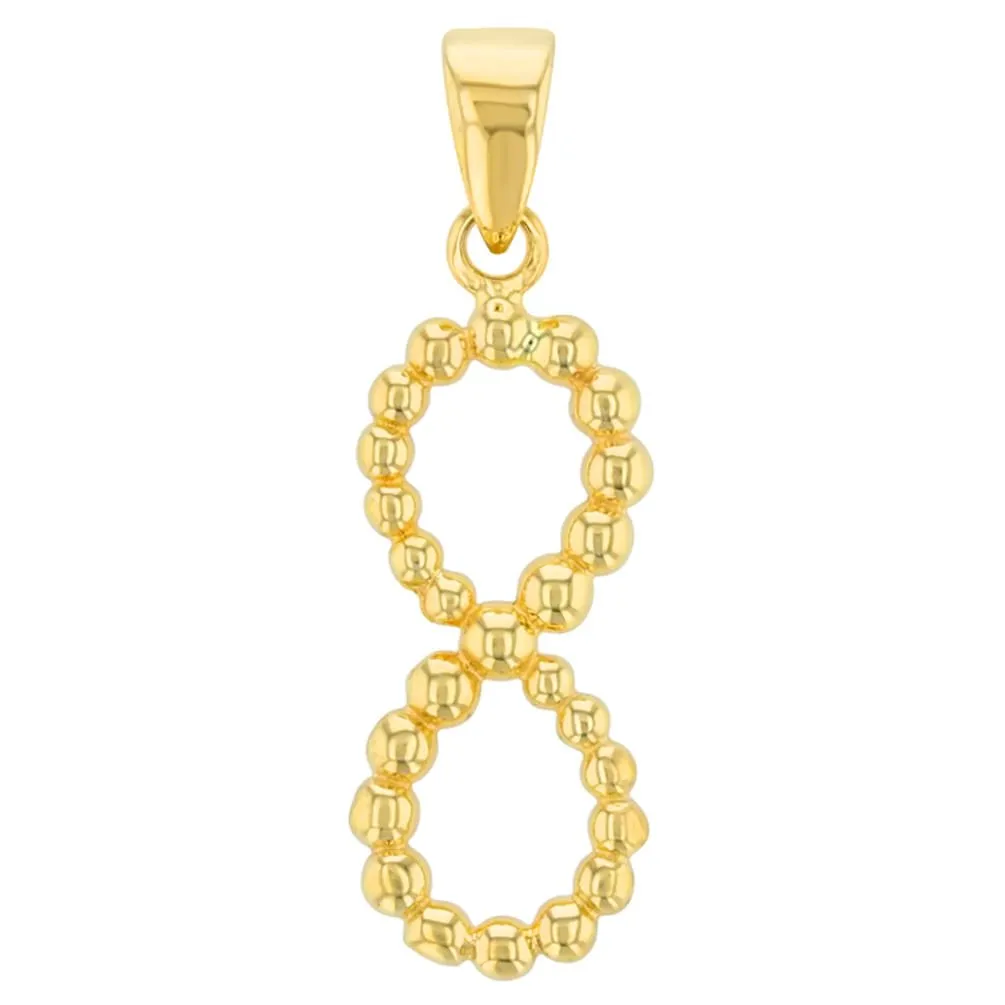 14K Yellow Gold Beaded Vertical Infinity Pendant with Cable, Curb, or Figaro Chain Necklaces