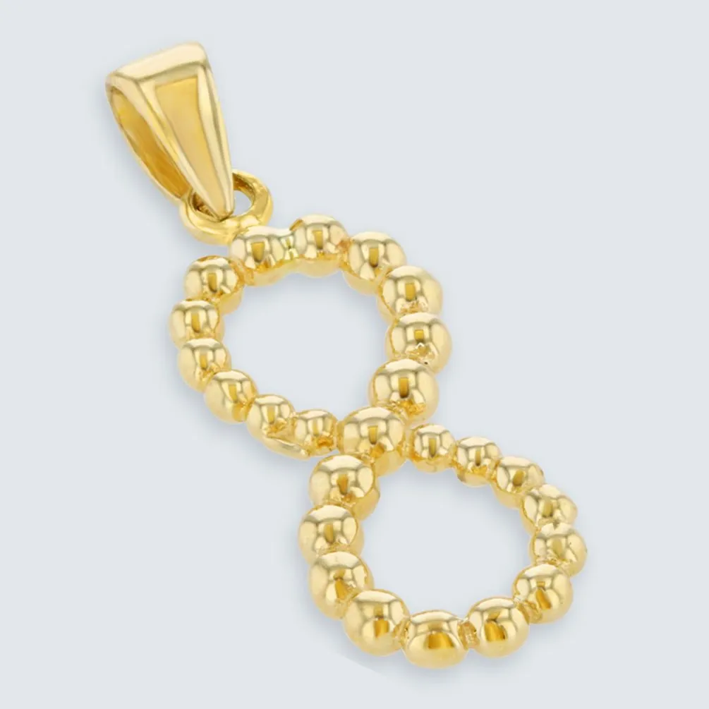 14K Yellow Gold Beaded Vertical Infinity Pendant with Cable, Curb, or Figaro Chain Necklaces