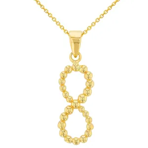 14K Yellow Gold Beaded Vertical Infinity Pendant with Cable, Curb, or Figaro Chain Necklaces