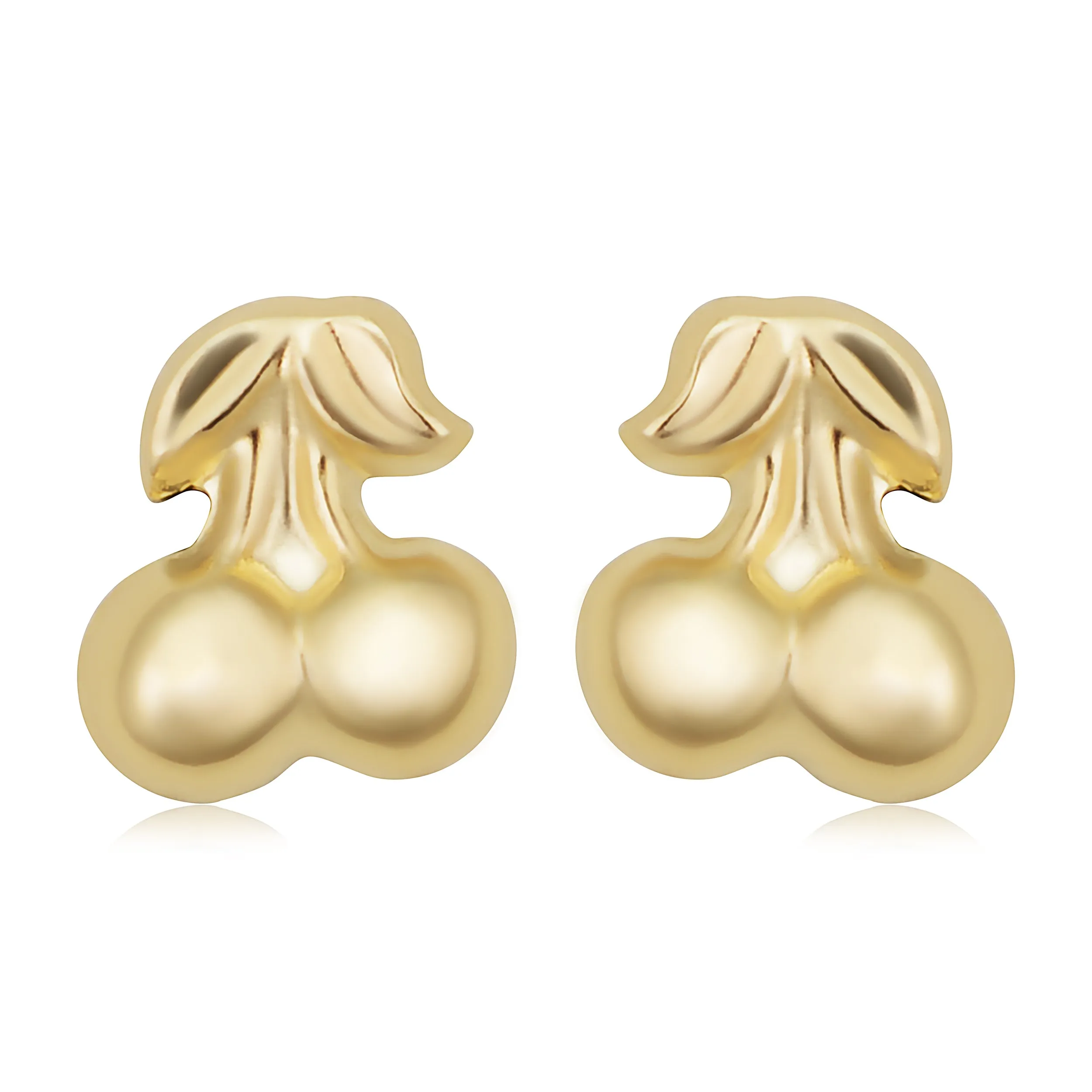 14k Yellow Gold Cherry Stud Earrings With Scew Backs