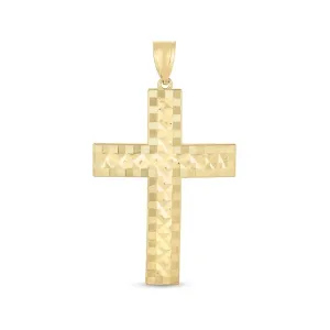 14k Yellow Gold High Polish Diamond Cut Cross Pendant