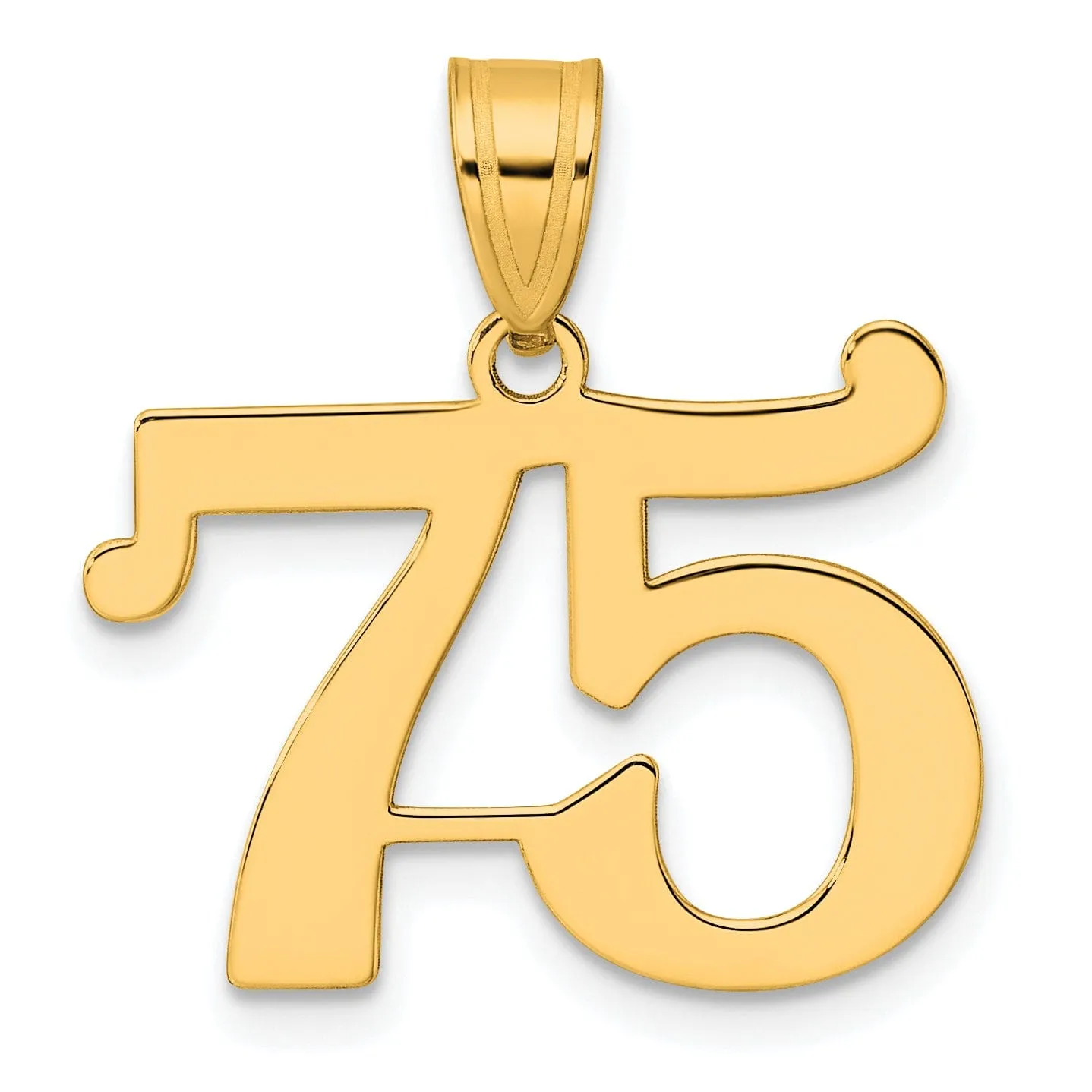 14k Yellow Gold Polished Finish Number 75 Charm Pendant