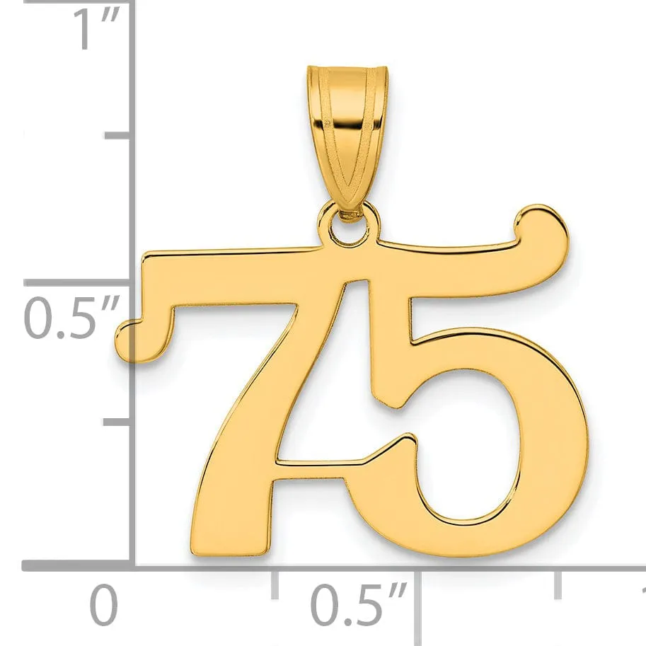 14k Yellow Gold Polished Finish Number 75 Charm Pendant