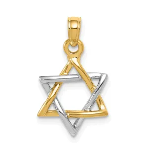 14K Yellow White Gold Polish Finish Solid Star of David Charm Pendant