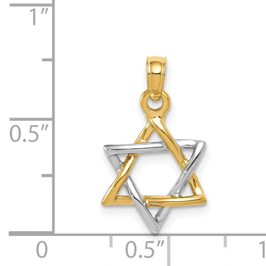 14K Yellow White Gold Polish Finish Solid Star of David Charm Pendant