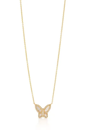 14KY Small Baguette Diamond Butterfly Necklace