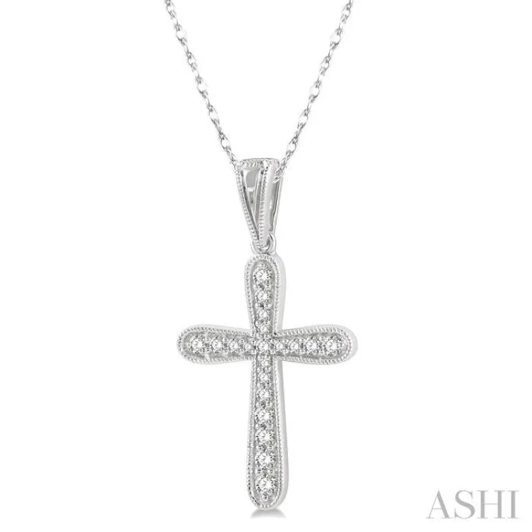 1/6 ctw Round Cut Diamond Cross Pendant With Chain in 14K White Gold