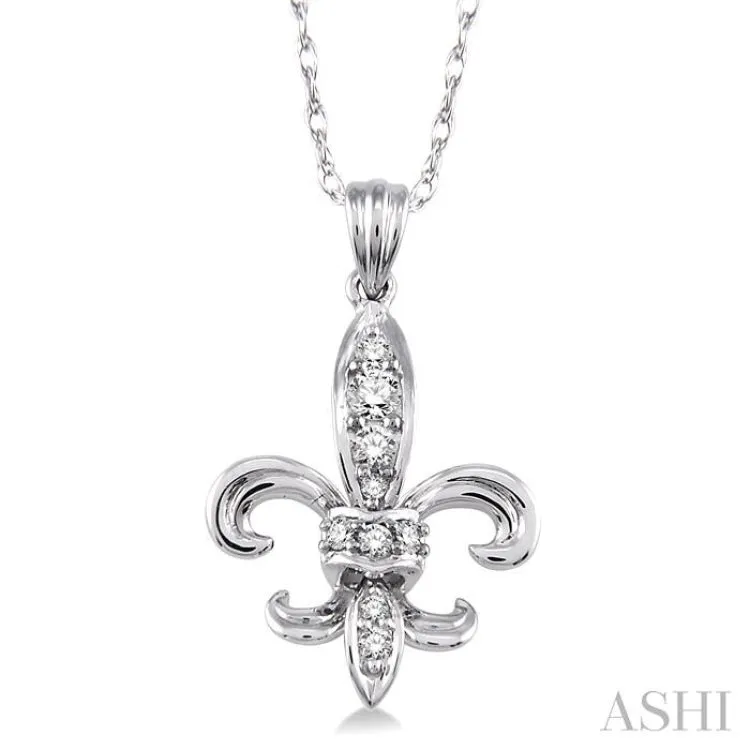 1/6 Ctw Round Cut Diamond Fleur De Lis Pendant in 14K White Gold with Chain