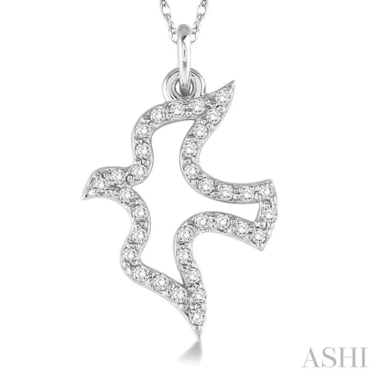 1/6 Ctw Single Cut Diamond Dove Pendant in 14K White Gold with Chain