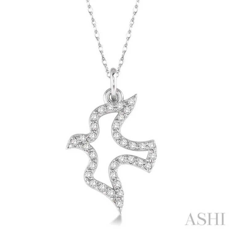 1/6 Ctw Single Cut Diamond Dove Pendant in 14K White Gold with Chain