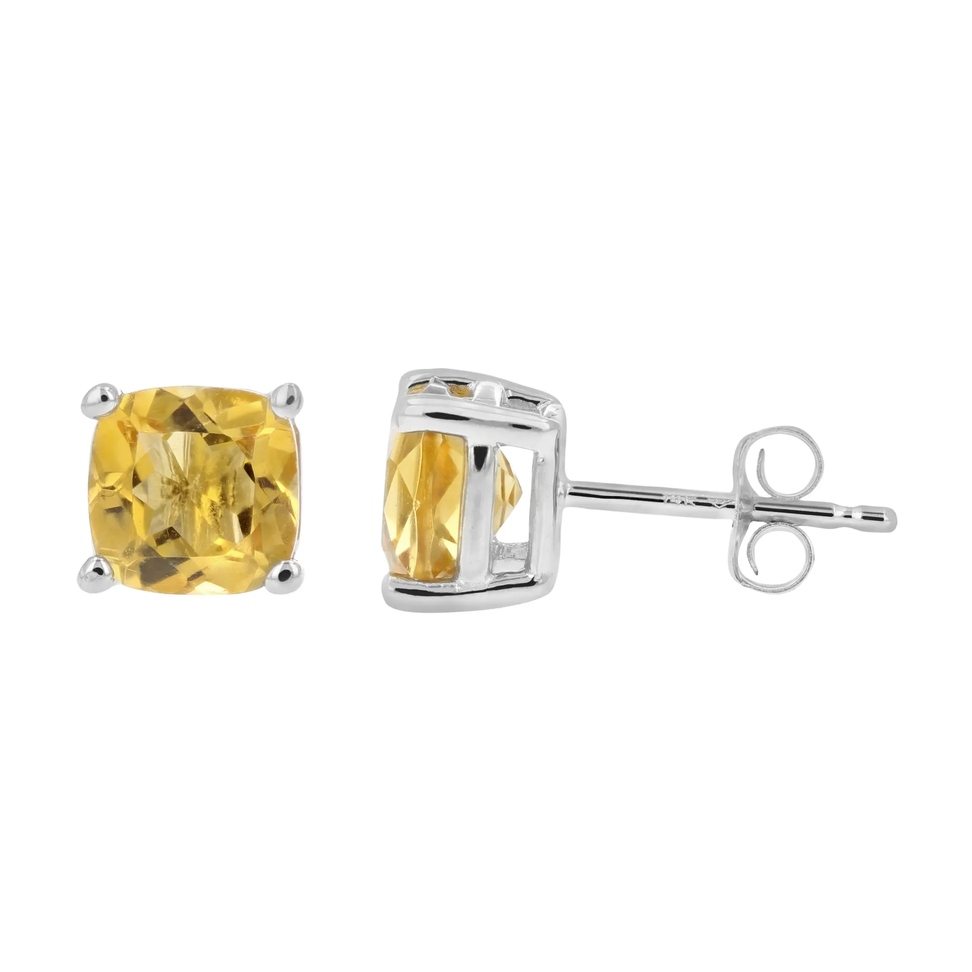 1.80 cttw 6 MM Citrine Stud Earrings 14K Gold Cushion Cut with Push Backs November Birthstone