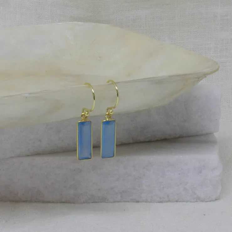 18ct Gold Vermeil Faceted Blue Chalcedony Drop Earrings