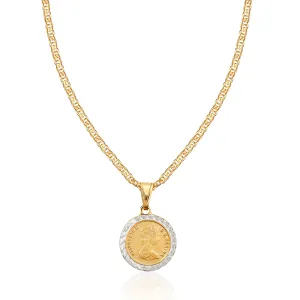 18K Gold Plated 2 Tone Coin Pendant Necklace