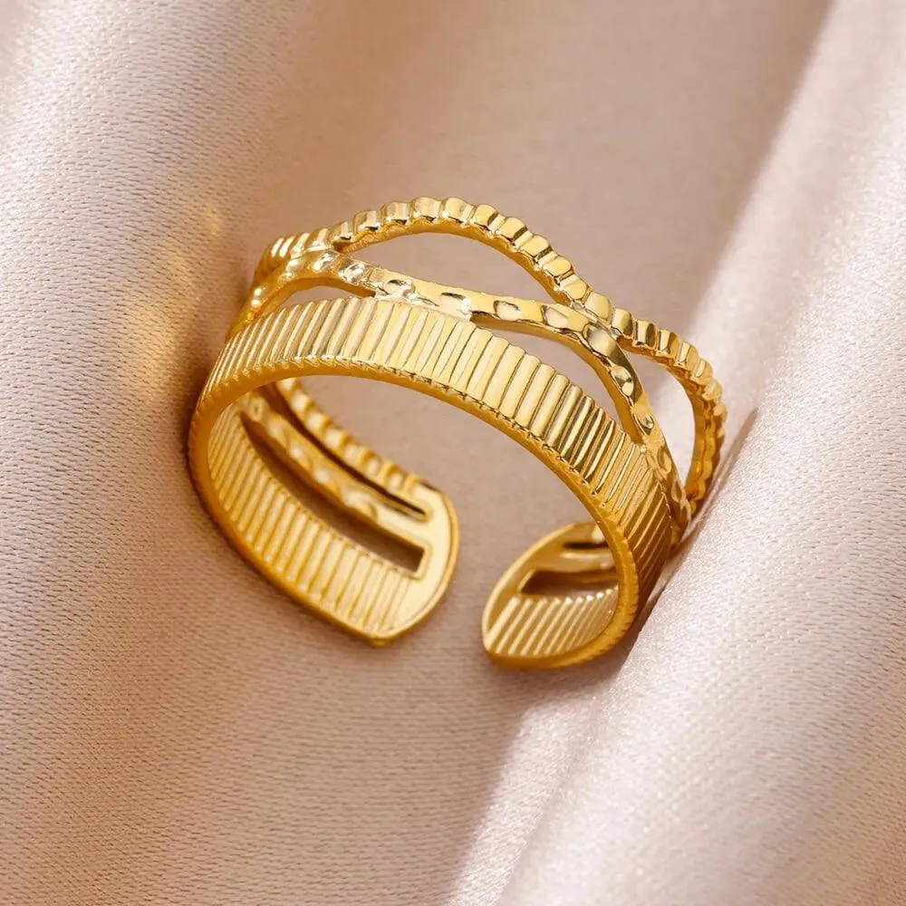 18K Gold Plated Stainless Steel Punk Couple Rings: Trendy Band Jewelry