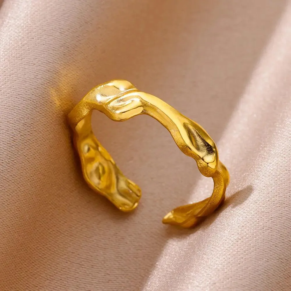 18K Gold Plated Stainless Steel Punk Couple Rings: Trendy Band Jewelry