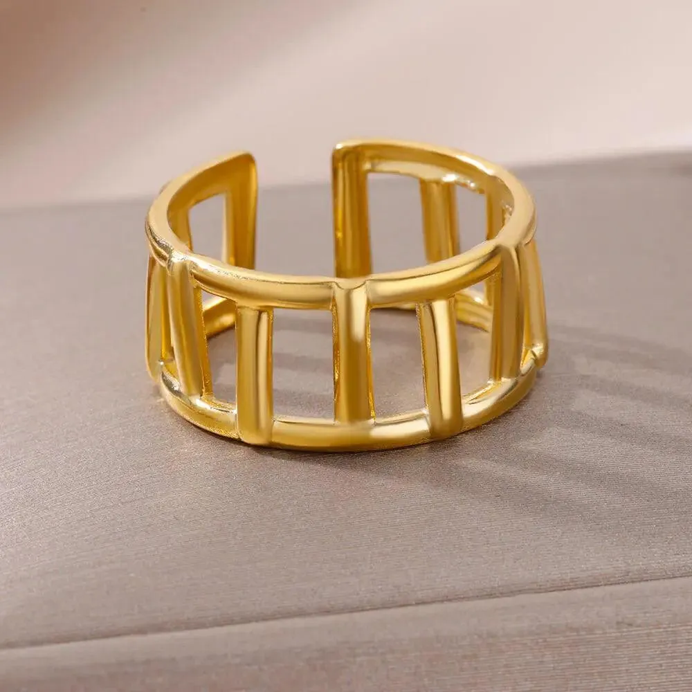 18K Gold Plated Stainless Steel Punk Couple Rings: Trendy Band Jewelry