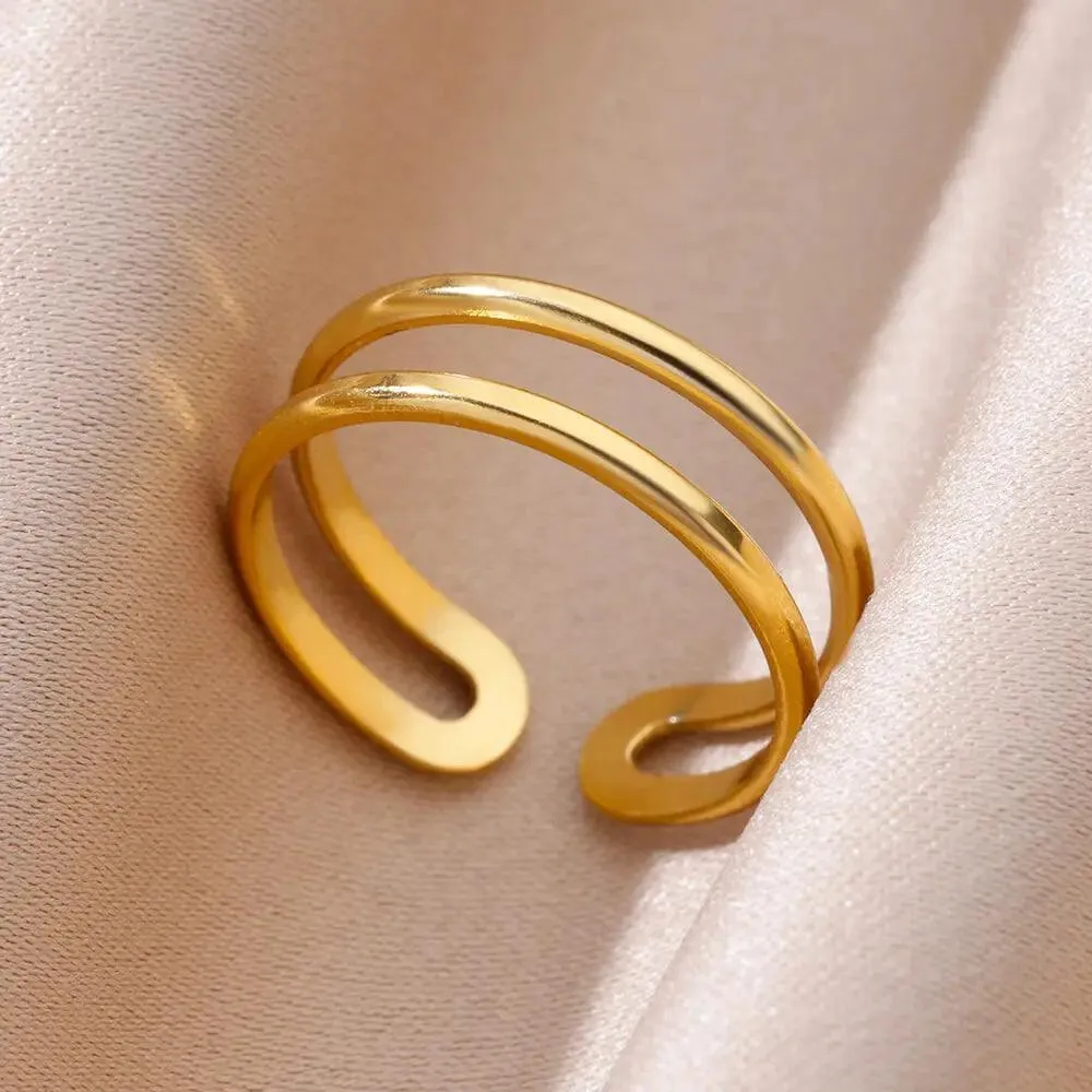 18K Gold Plated Stainless Steel Punk Couple Rings: Trendy Band Jewelry