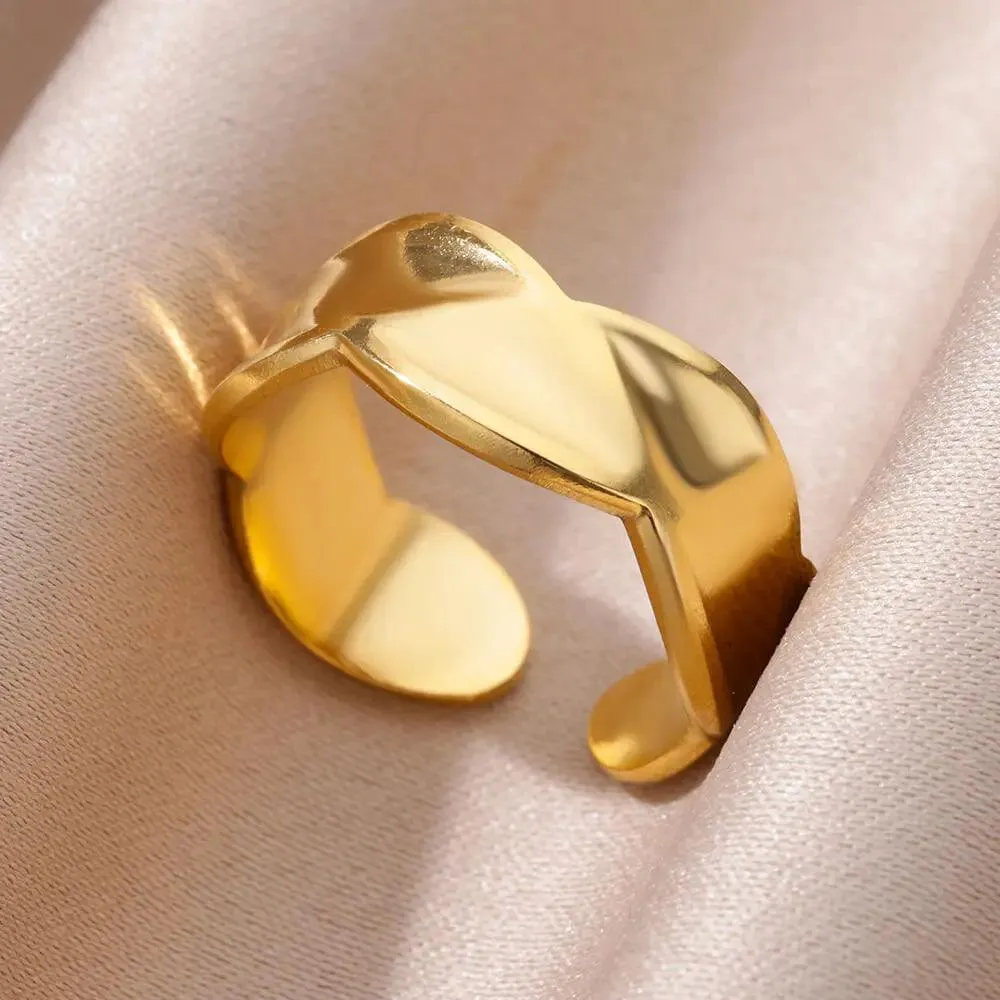 18K Gold Plated Stainless Steel Punk Couple Rings: Trendy Band Jewelry