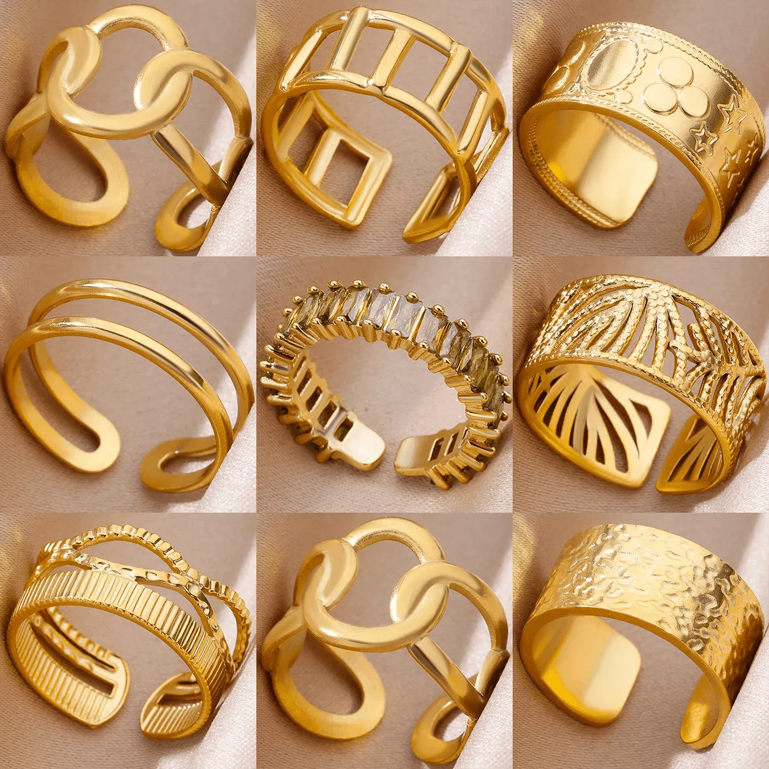 18K Gold Plated Stainless Steel Punk Couple Rings: Trendy Band Jewelry