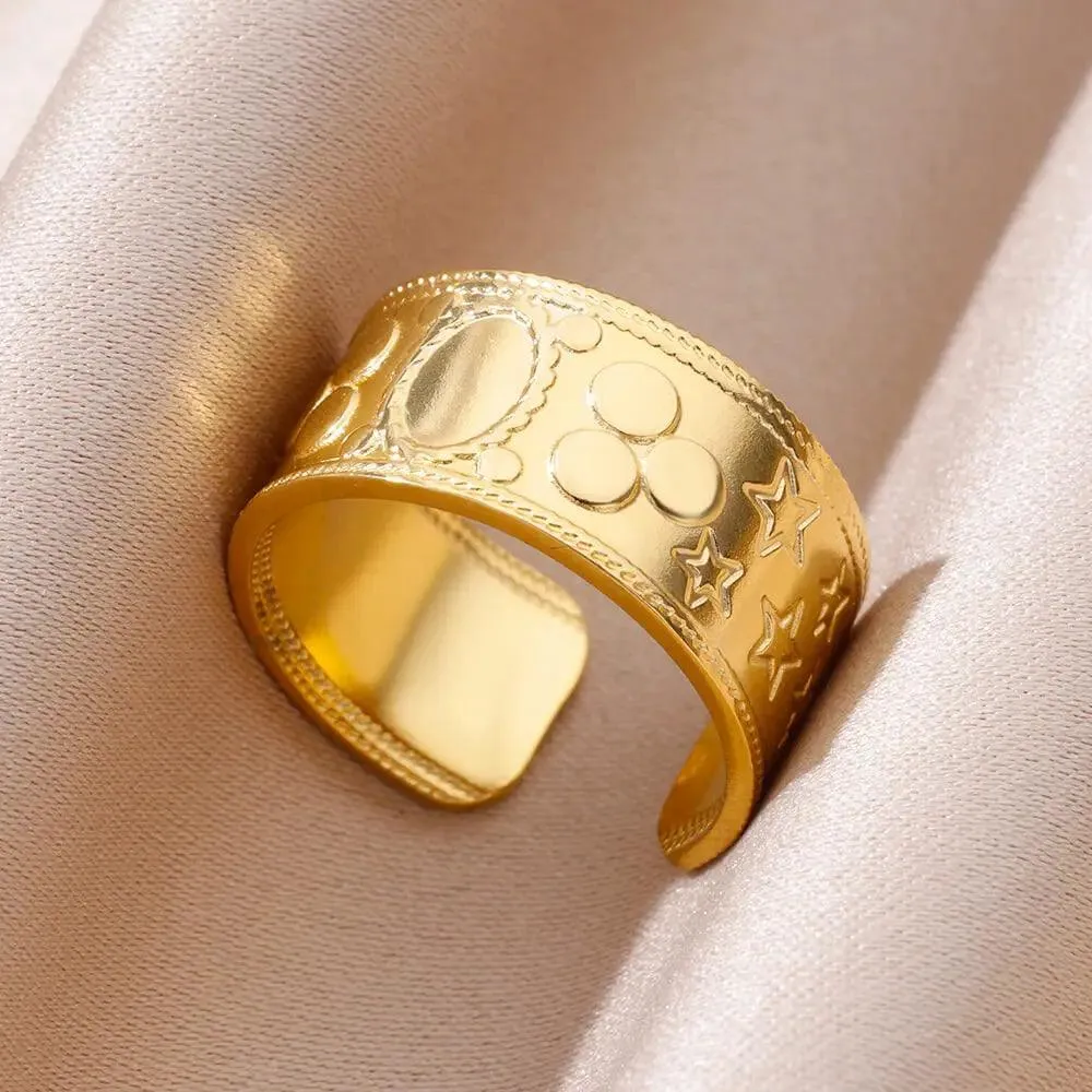 18K Gold Plated Stainless Steel Punk Couple Rings: Trendy Band Jewelry