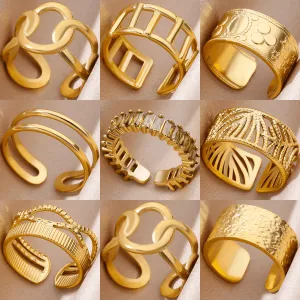 18K Gold Plated Stainless Steel Punk Couple Rings: Trendy Band Jewelry