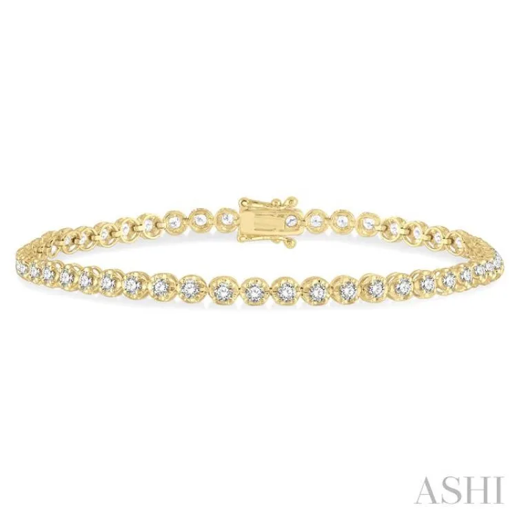 2 Ctw Round Cut Diamond Illusion Tennis Bracelet in 14K Yellow Gold