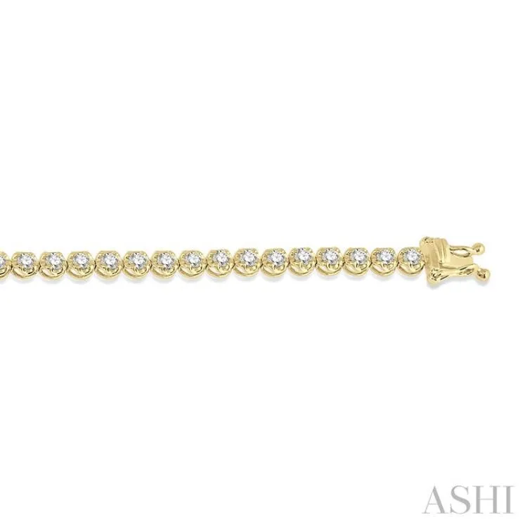 2 Ctw Round Cut Diamond Illusion Tennis Bracelet in 14K Yellow Gold