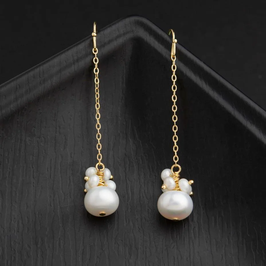 24 Carat Guaranteed Gold Plated Hanging Chain Freshwater Natural Cultural Pearl Beads Fashion Drop Earring- PER 2131