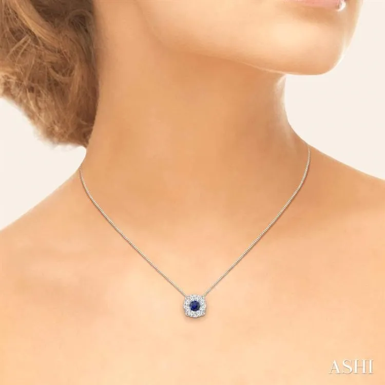 3.8 mm Round Cut Sapphire and 1/3 Ctw Lovebright Pendant in 14K White Gold with Chain