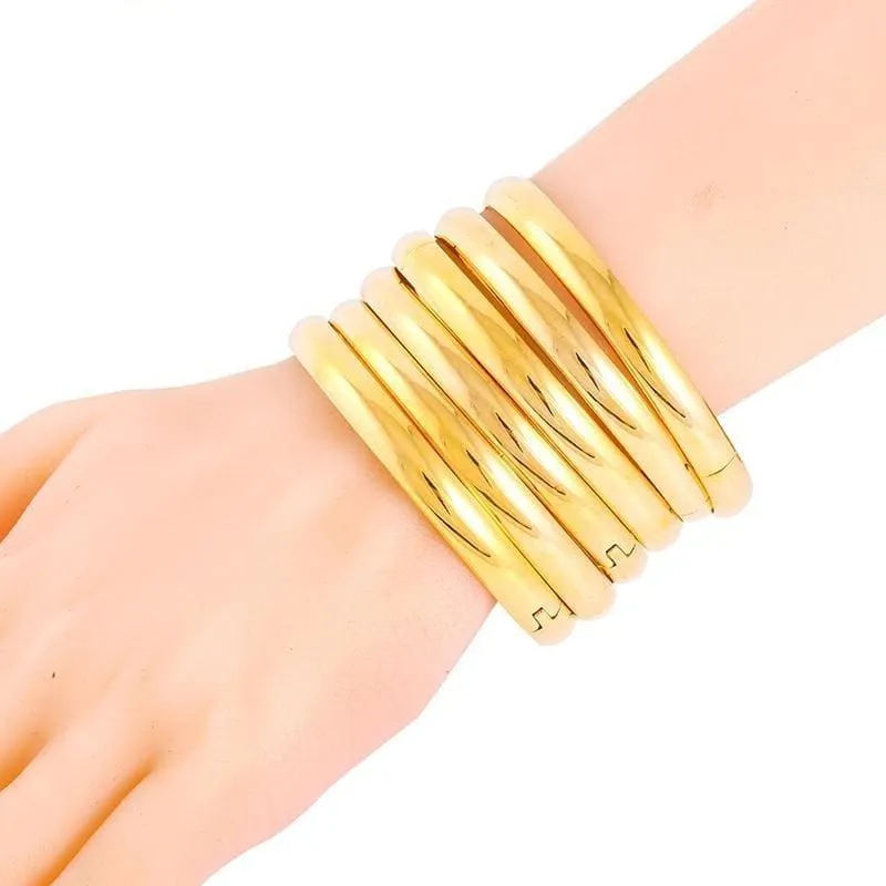 6pcs/lot Women High Polished Gold Color Bangles