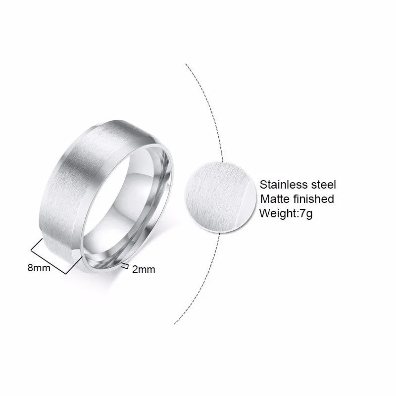 8mm Men Ladies Ring Stainless Steel Wedding Jewellery