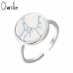 925 Sterling Silver Round Natural White Imitation Opal Ring for Women