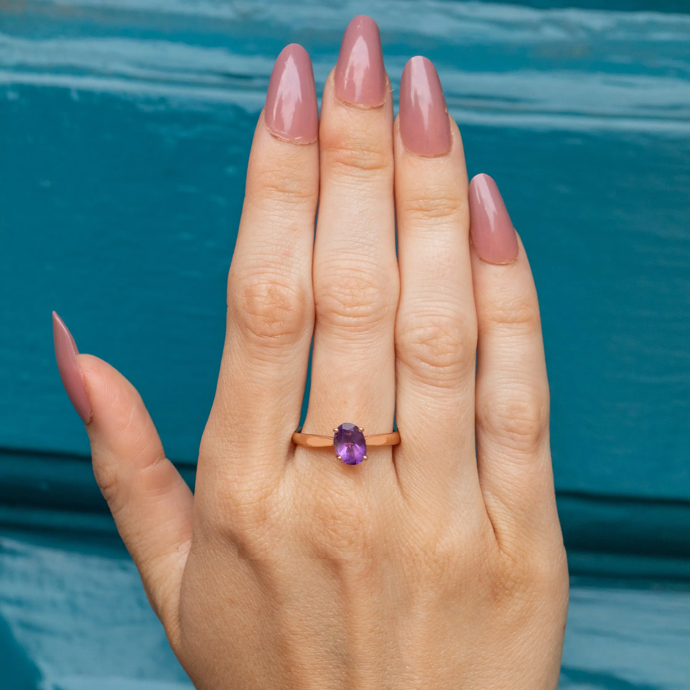 9ct Rose Gold Amethyst Solitaire Ring, 0.90ct