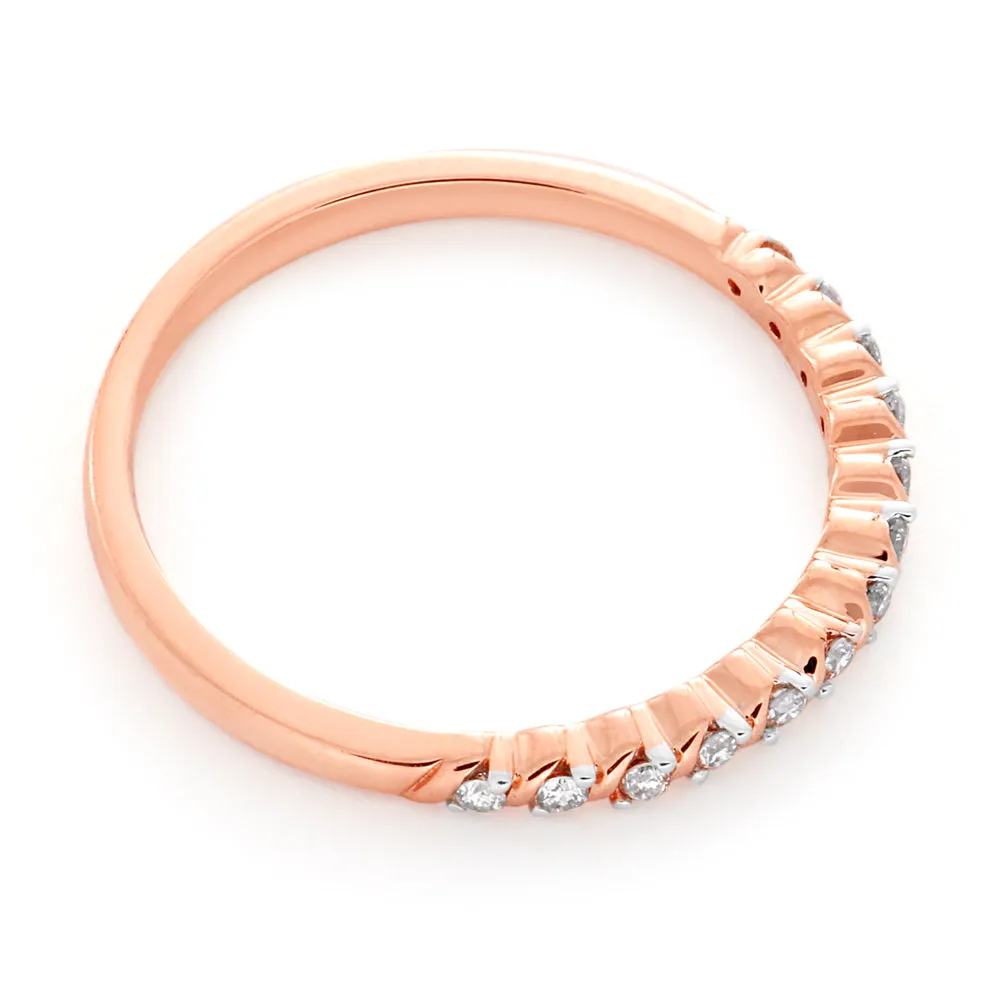 9ct Rose Gold Diamond Ring with 13 Brilliant Cut Diamonds and Rhodium Plated Claws