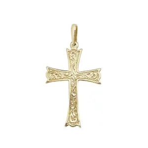 9ct Yellow Gold Patterned Cross Pendant PN1028