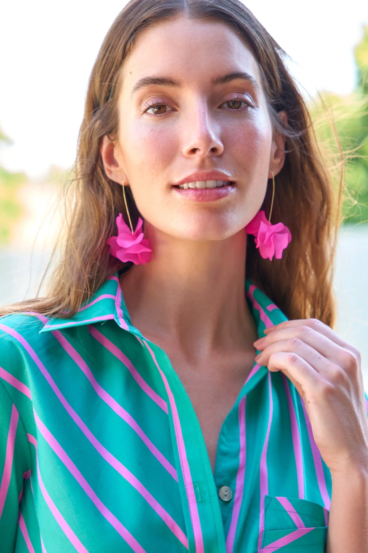 AC Air Bloom Drop Earrings Bright Pink