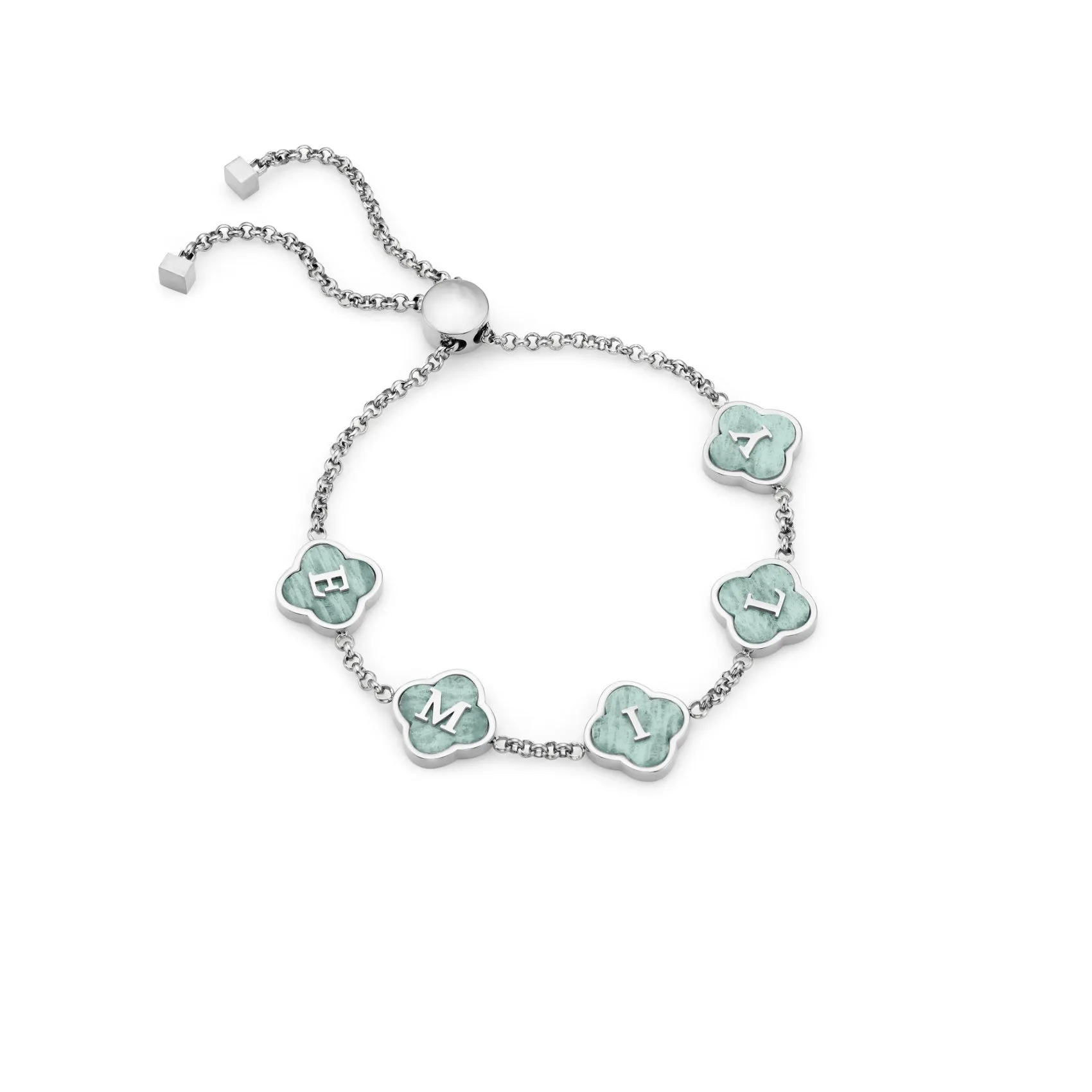 Amazonite Clover Custom Name Bracelet (Silver)