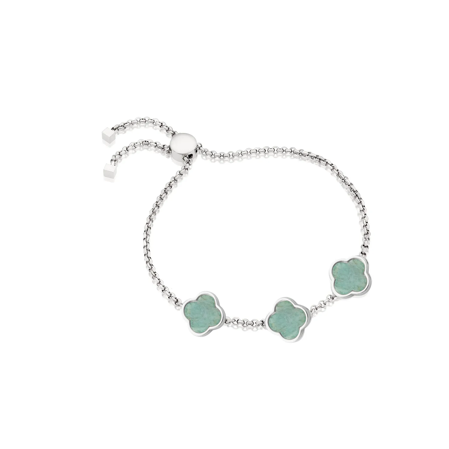 Amazonite Clover Custom Name Bracelet (Silver)